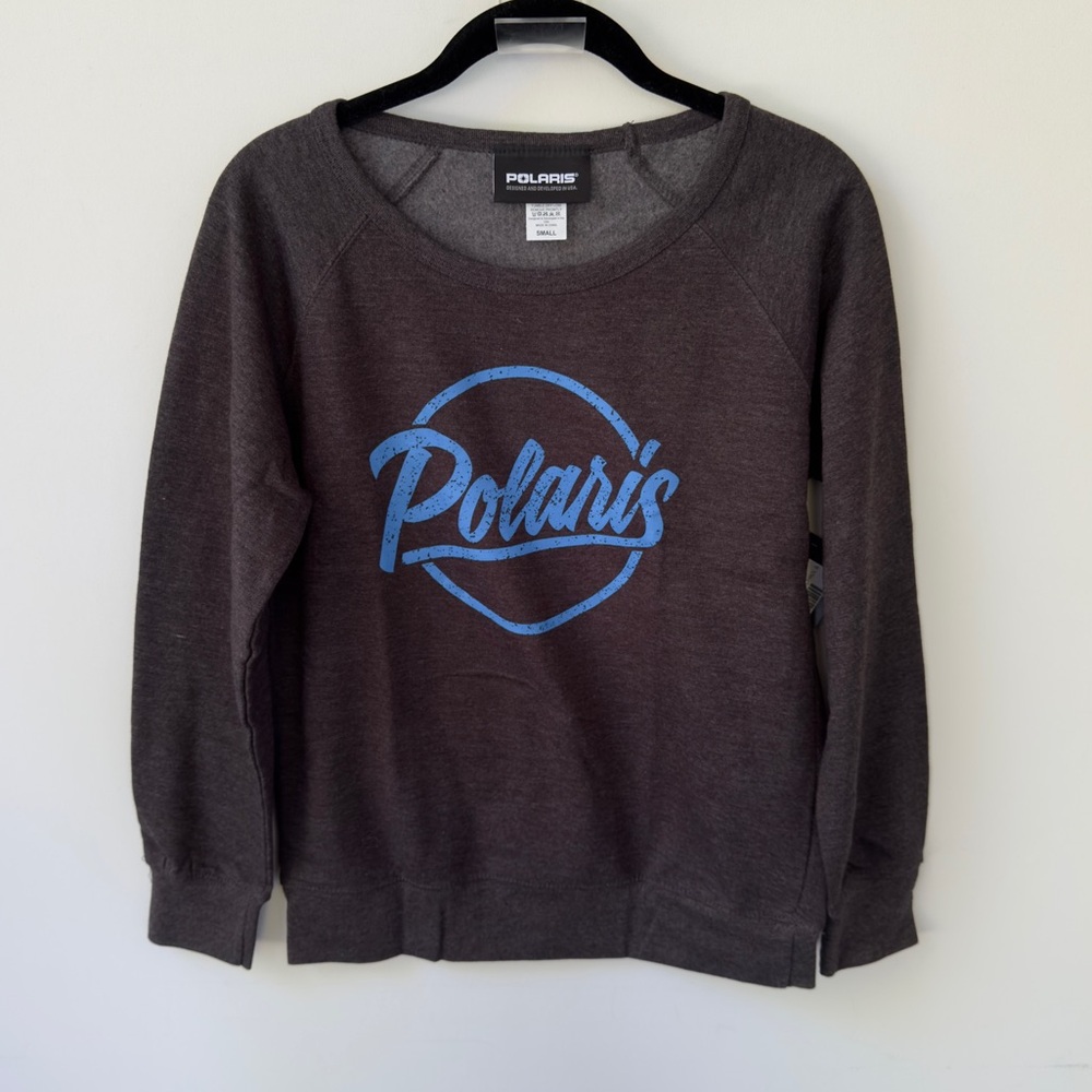 NWT Polaris Women’s Full Zip Core Crewneck Sweatshirt w/ Polaris Logo Grey Blue